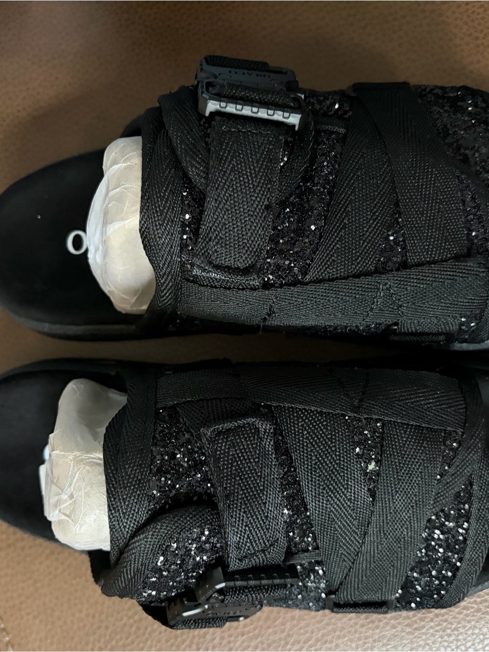 Draco  Black Glitter Strap Sandals
